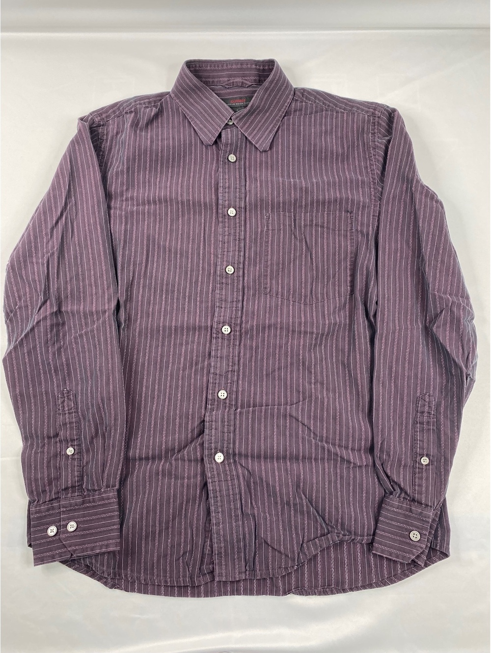 Express Men's Medium Burgundy Striped Button-Up Dress Shirt